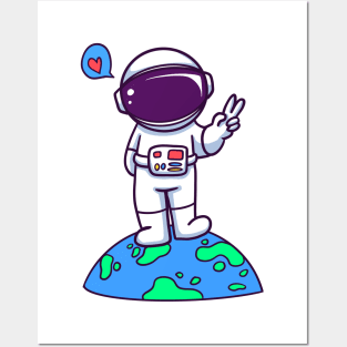 Cute Astronaut Hand Peace Posters and Art